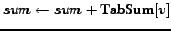 $sum \leftarrow sum + \mathrm{TabSum}[v]$