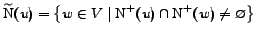 $\mathrm{\widetilde{N}}(u) = \left\{{w\in V\mid \mathrm{N^+}(u)\cap \mathrm{N^+}(w)\ne \varnothing }\right\}$