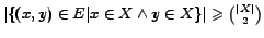 $\vert\{(x,y) \in E \vert x \in X \wedge y \in X\}\vert \geqslant \binom{\vert X\vert}{2}$