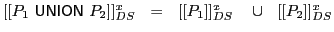 $ [[P_1\ \textsf{UNION}\xspace \ P_2]]^x_{DS}\ \ =\ \ [[P_1]]^x_{DS}\ \ \ \cup\ \ [[P_2]]^x_{DS}$