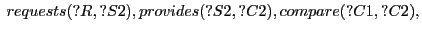 $\displaystyle \hspace{.1cm} requests(?R,?S2), provides(?S2,?C2),compare(?C1,?C2),$