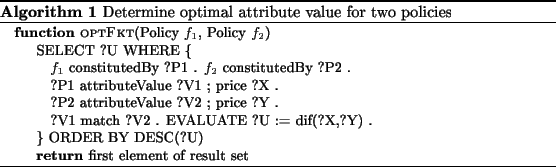 \begin{algorithm} % latex2html id marker 1921 [tb] \caption{Determine optimal at... ... first element of result set \par\EndFunction \end{algorithmic}} \end{algorithm}