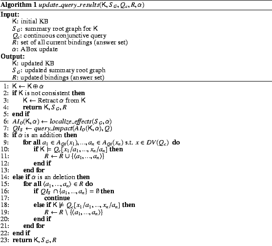 \begin{algorithm} % latex2html id marker 592 [htp] \caption{$update\_query\_resu... ...tbf{return} ${\sf K},S_{G},R$ \end{algorithmic}\end{footnotesize}\end{algorithm}